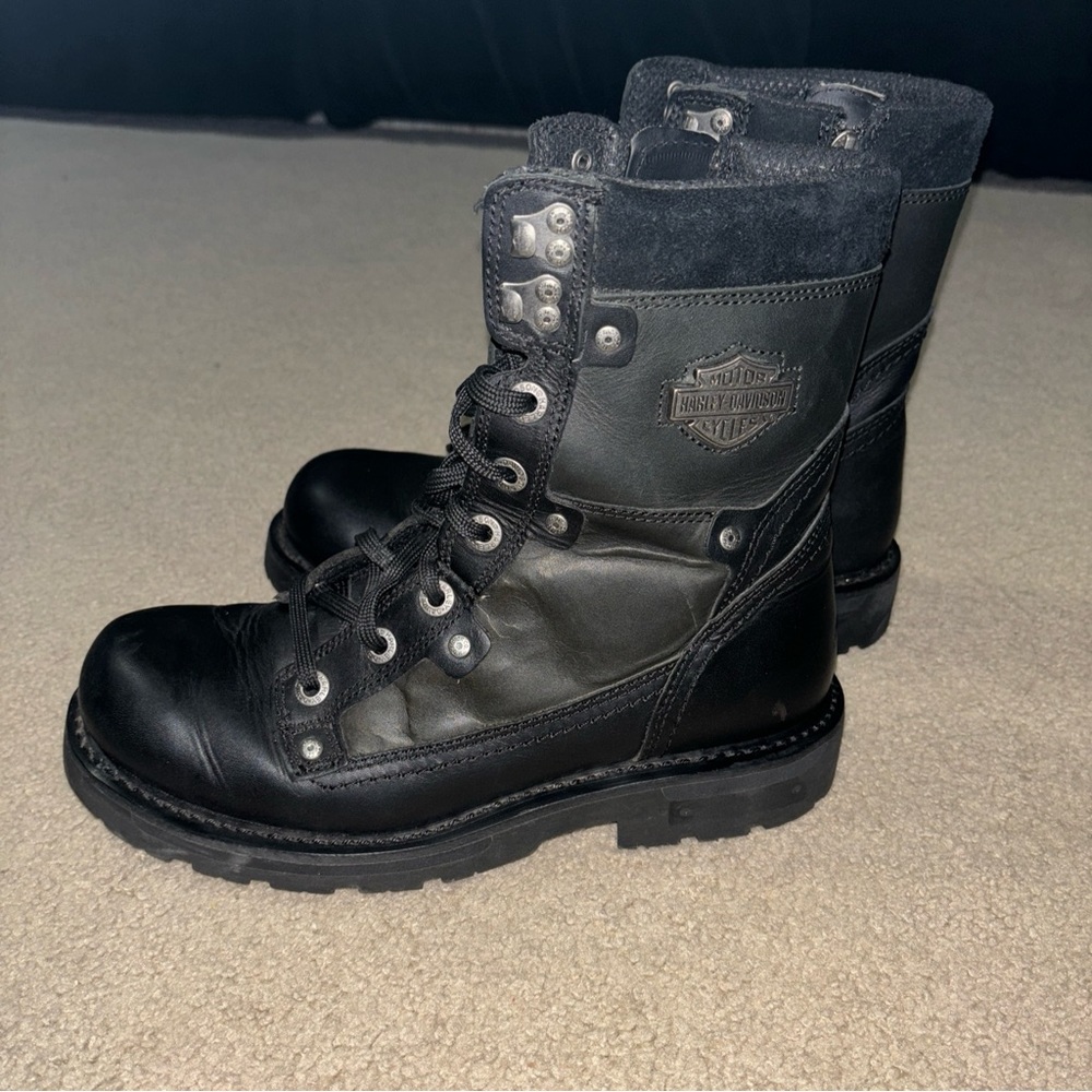 HARLEY-DAVIDSON Motorcycle Combat Leather Lace-Up Zipper Boots Size 11 Men’s